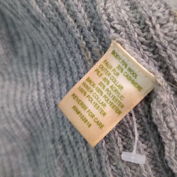 Garnet Hill gray Fur Trim removable collar Cardigan Sweater Poncho medium - Picture 5 of 6